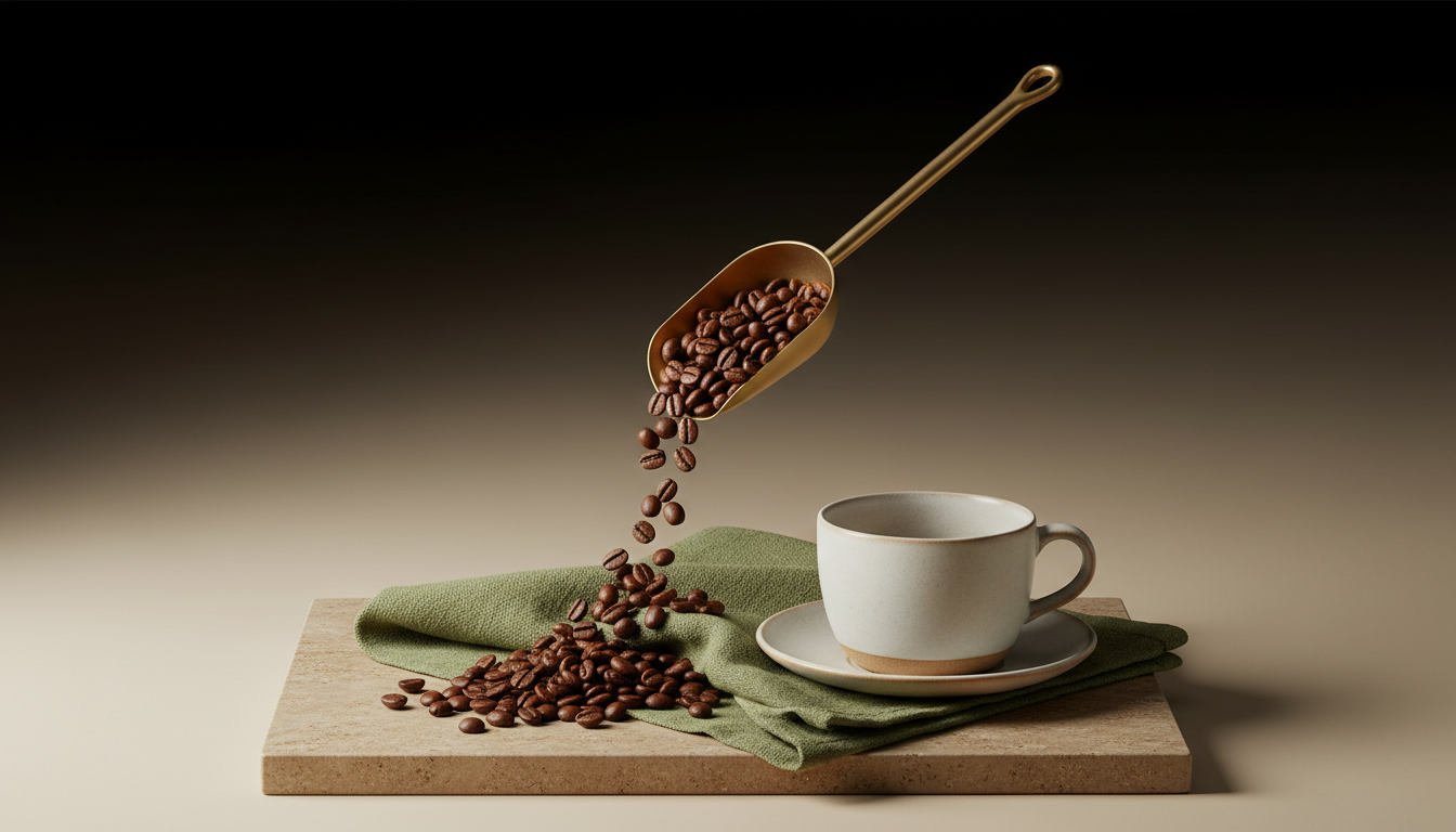 coffee scoop dropping coffee beans